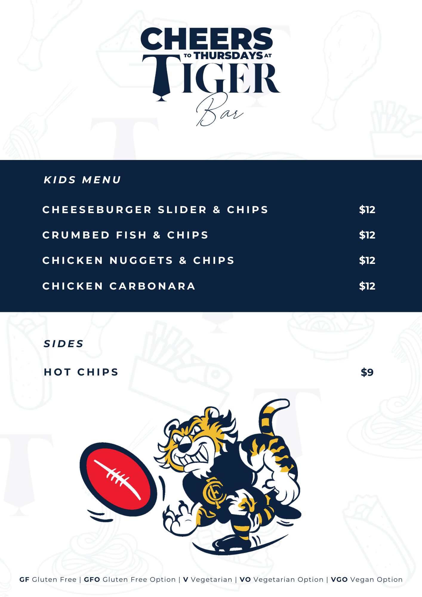 Tiger Bar Menu